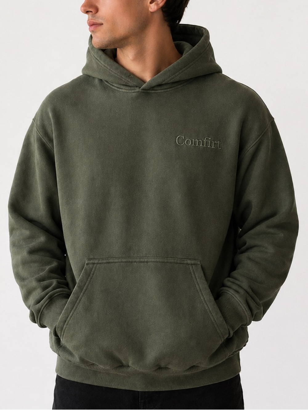 Comfrt Forest Green Minimalist Hoodie Oversized Fit Size S